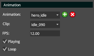 Pixscape Studio Properties panel showing multiple Animation assets assigned to one entity