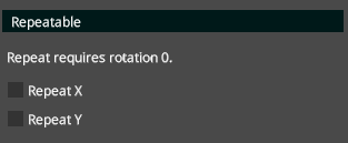 Pixscape Studio sprite Properties showing Repeat X and Repeat Y