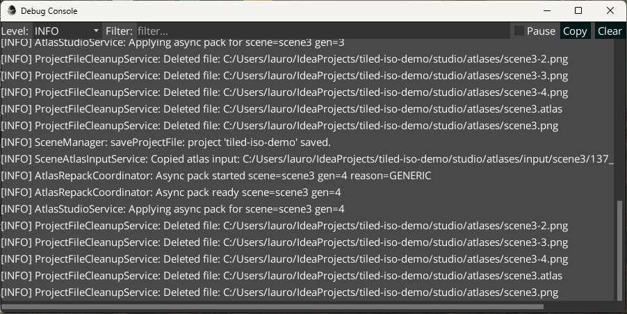 Pixscape Studio Debug Console