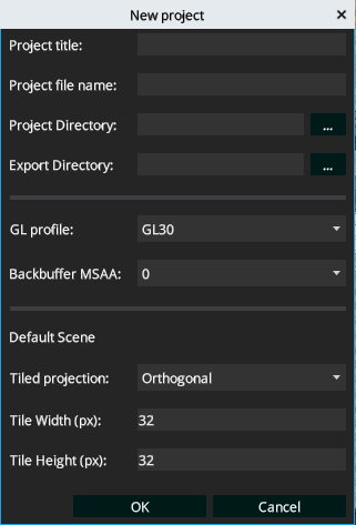 New project dialog in Pixscape Studio
