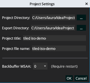 Project settings dialog in Pixscape Studio