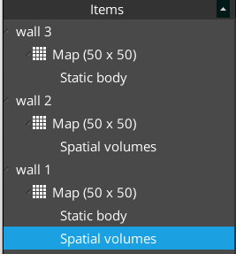 Spatial volumes entry in the Items tree panel