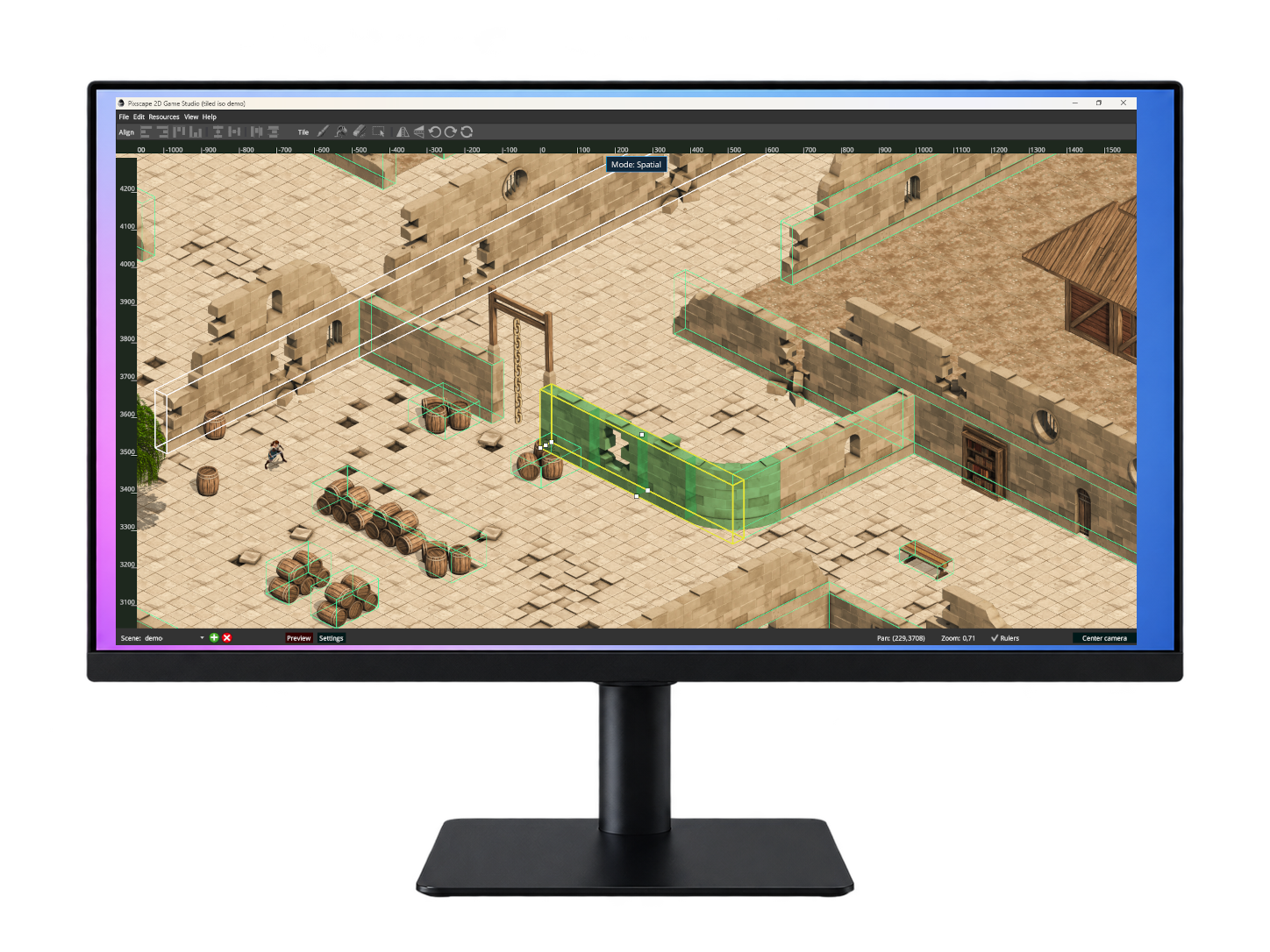 Pixscape Studio canvas on the center monitor